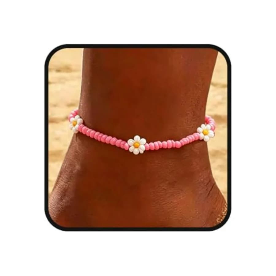 Boho Ankle Bracelets for Women Beaded Anklets Chain Beachy Flower Feet Accessories