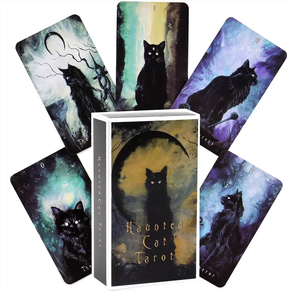 Mazzo di 78 Carte Tarocchi Gatto Infestato, Gioco da Tavolo Oracolo per Divinazione del Destino, Carte da Gioco Originali Surreali e Fantasy, Regalo per Appassionati di Felini