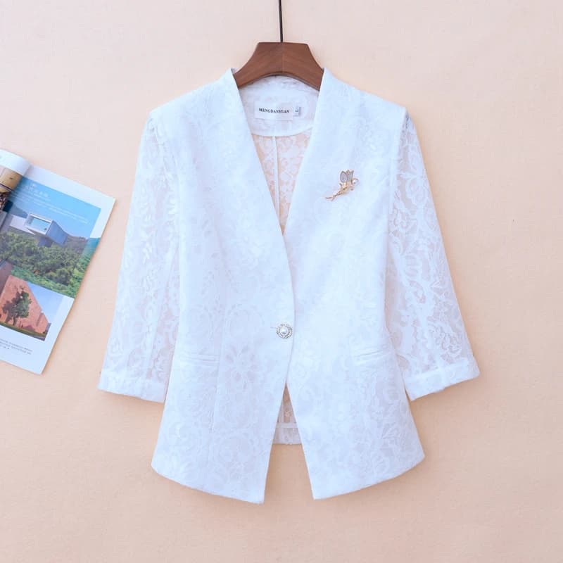 Summer Anti-Aging Lace Hollow out Short Sleeve Women's Jacket for Skirts Thin Open Cardigan Top Sun Protection Clothing