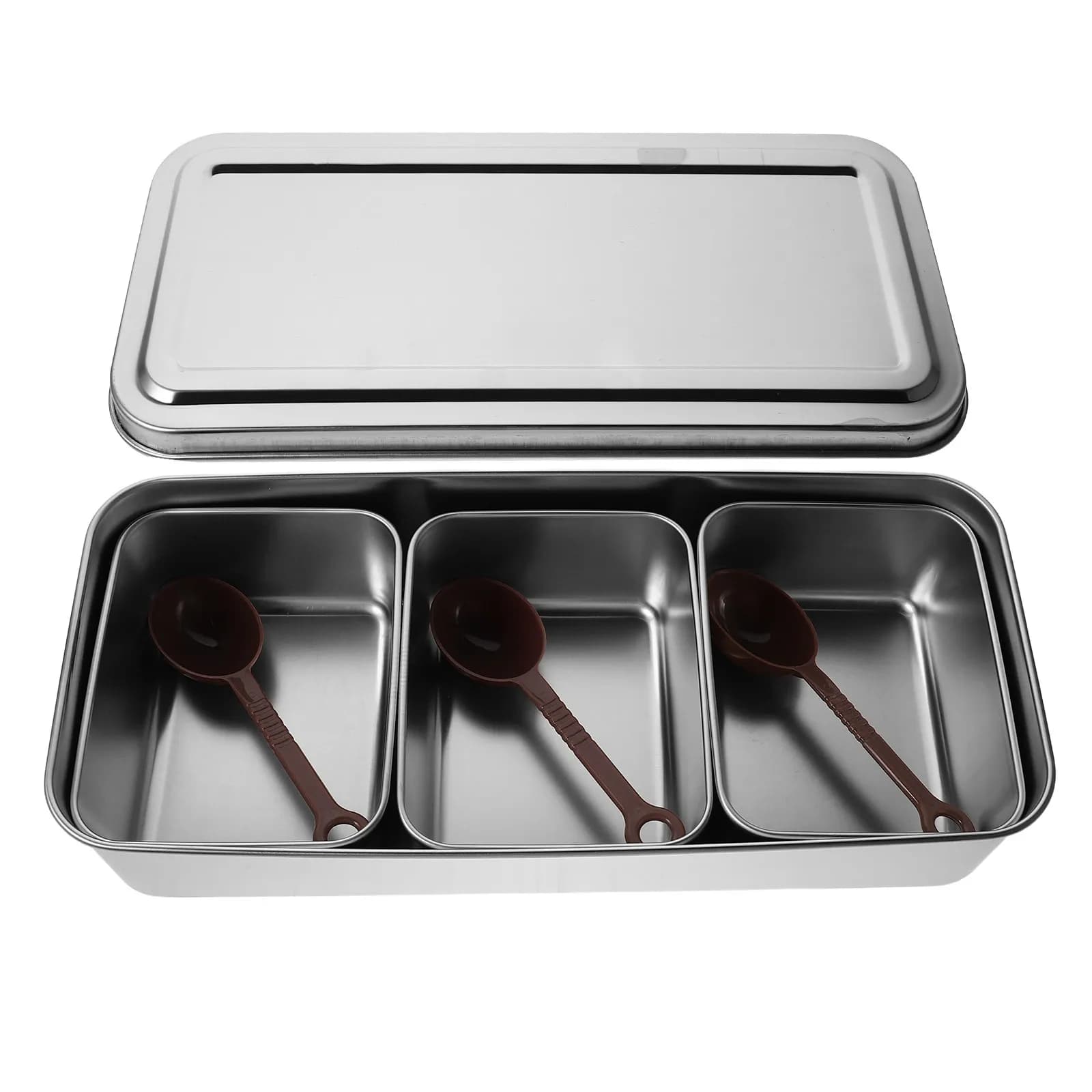 Set di Contenitori per Spezie in Acciaio Inox, Scatola Multi-Scomparto con Coperchio Ermetico e Cucchiaio per Conservazione Condimenti in Cucina