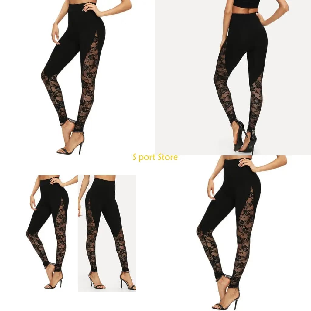 U2JB Pantaloni da yoga con accento in pizzo elasticizzato da donna, leggings da allenamento per palestra