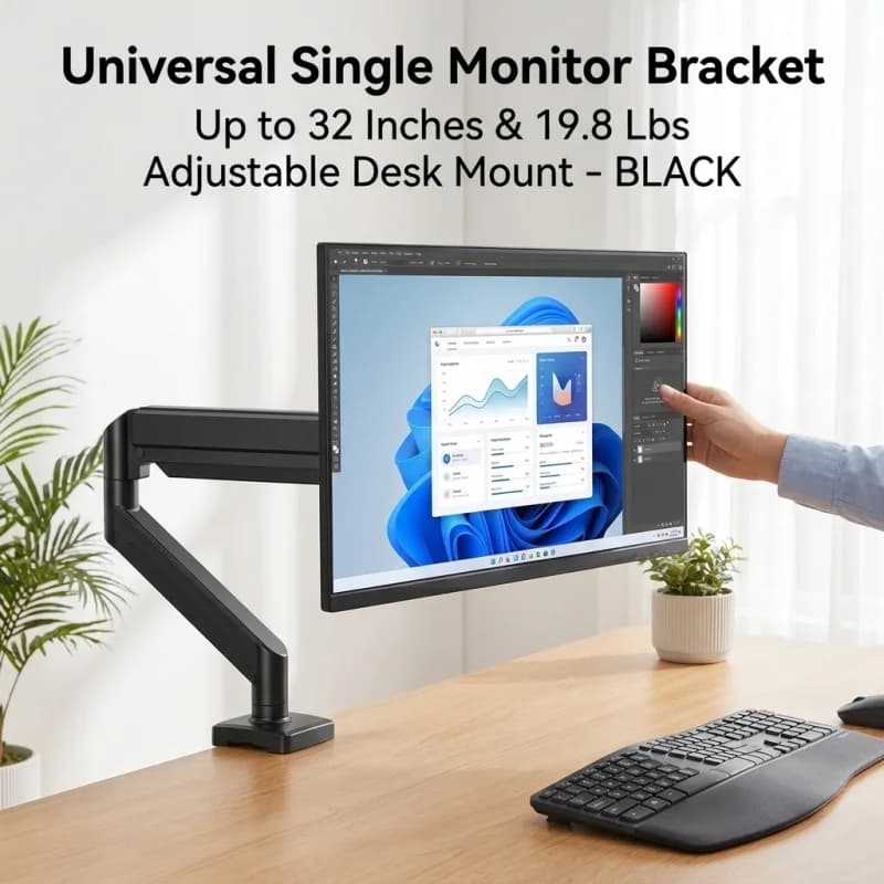 Supporto Universale per Monitor Singolo, Braccio Regolabile per Schermo, Montaggio su Scrivania, Supporto Resistente per Tutti i Tipi di Scrivanie