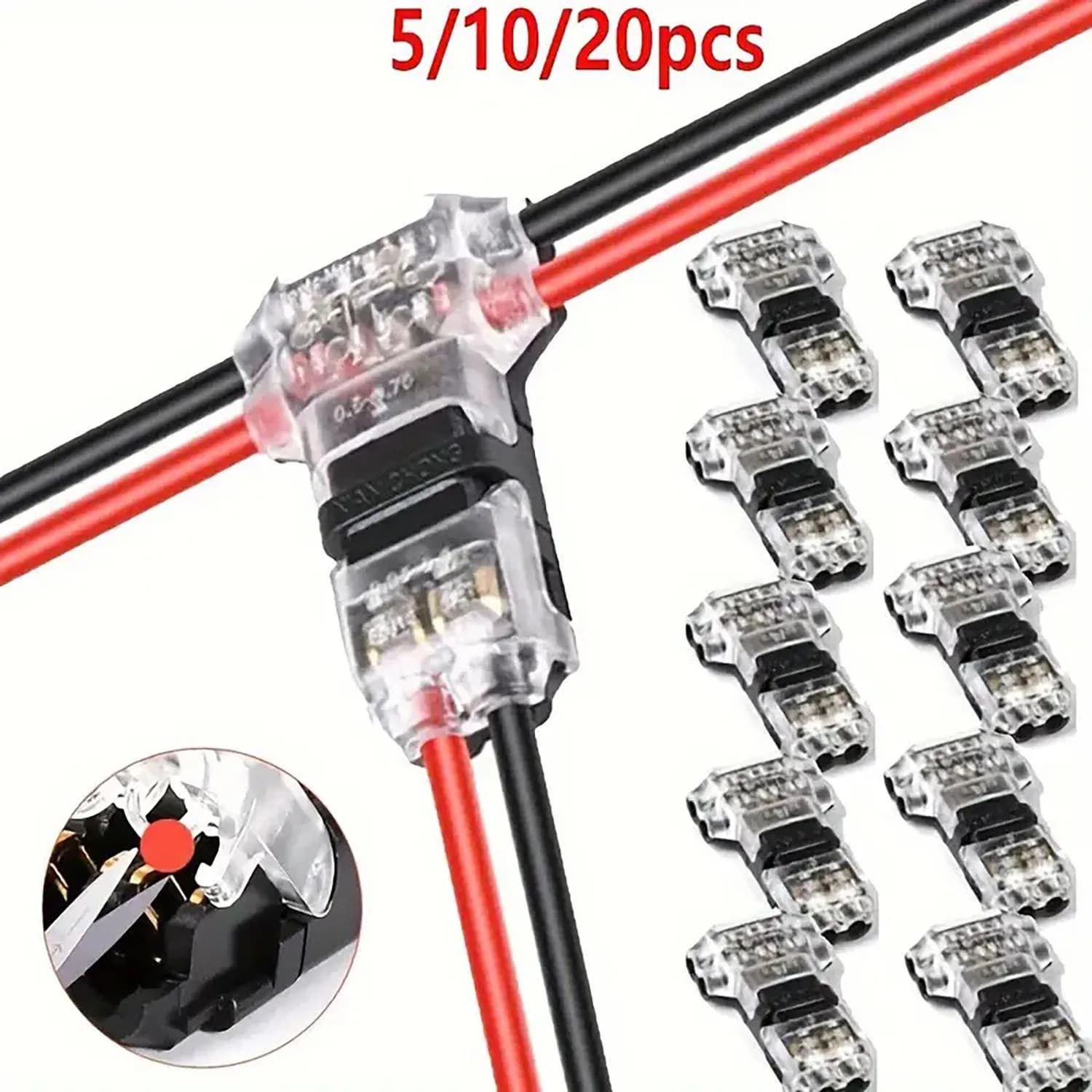 Universal T Cable Connectors in Low Voltage, 5/15/25 Pieces, Quick Connection Without Tools