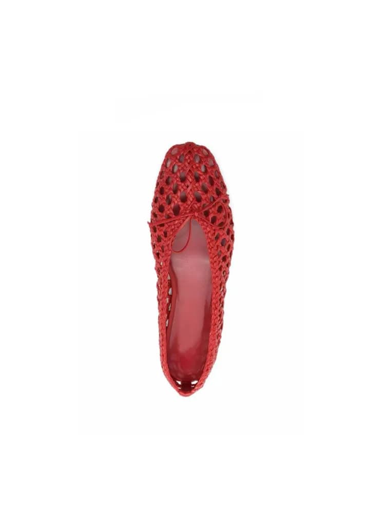 Women's Red Crochet Mesh Ballet Flats Square Toe Hollow-Out Design for Summer Beach Casual Outings Bohemian Fashion Statements