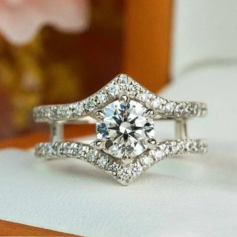 Noble Lady Fashion Proposal Ring Bright Zirconia Finger Accessories for Wedding Ceremony Silver Color Jewelry Party