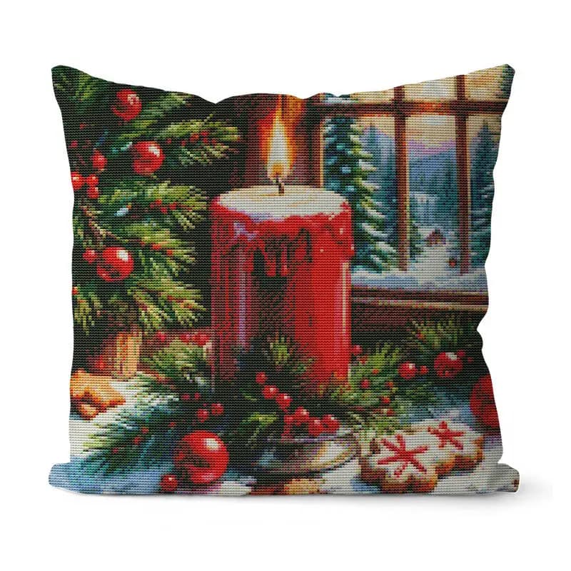 DIY Candle Tree Cross Stitch Pillow New Arrivals 2025 Christmas Decoration 11ct Thread Embroidery Kits 45x45cm