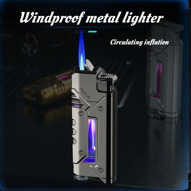 2026 New Cool Blue Direct Flame Windproof Lighter Creative High Appearance Level Metal Cigarette Accessories
