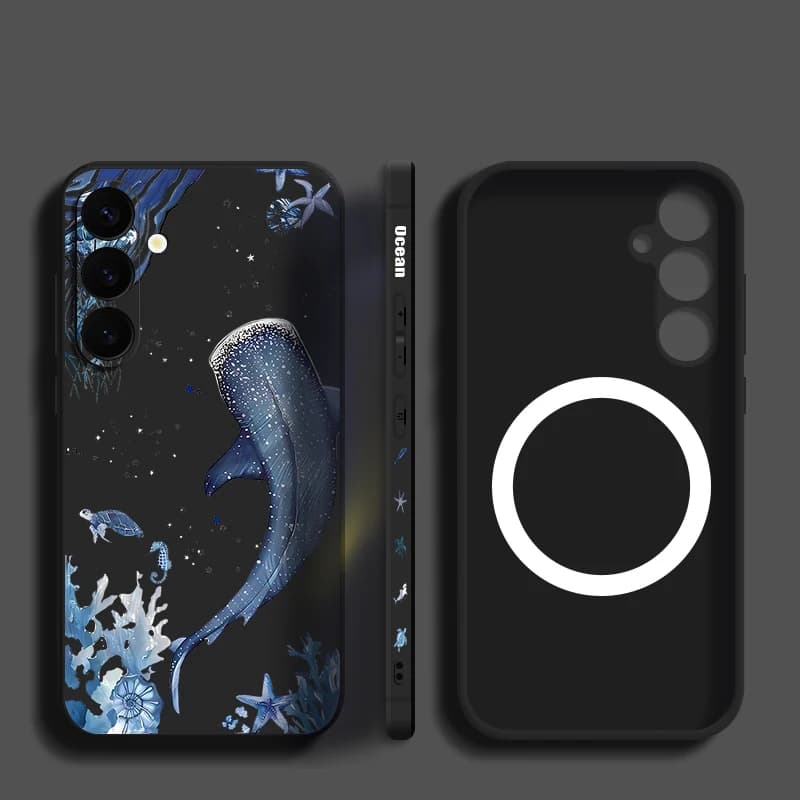 Ocean Whale Print Magnetic Phone Case For Samsung Galaxy S25 S24 S23 Ultra S22 Plus S24 FE A17 A56 A55 A16 5G A36 Soft TPU Cover