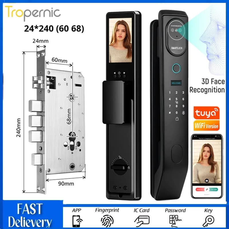 3D Face Recognition Unlock Digital Door Lock With Camera FIngerprint Password Unlock Keyless Electronic Door Lock