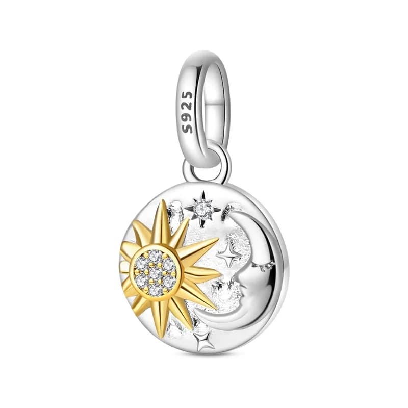 Charm Originale in Argento Sterling 925 a Forma di Stella e Luna, Compatibile con Bracciali da 3mm, Gioielli Fai-da-Te, Regalo di Compleanno per Donne