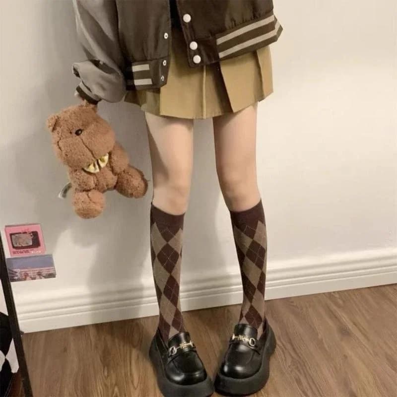1 Pair Women Plaid Knee Socks Girl Fashion Party Knee-high Stockings 15UB