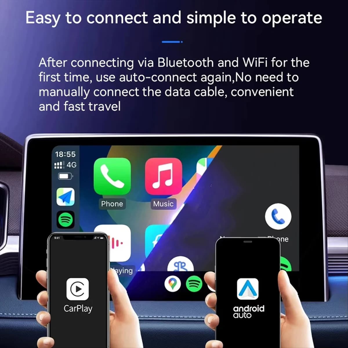 Nuovo adattatore Carplay wireless 2 in 1 per IOS/Android Auto Smart Box Plug and Play per
