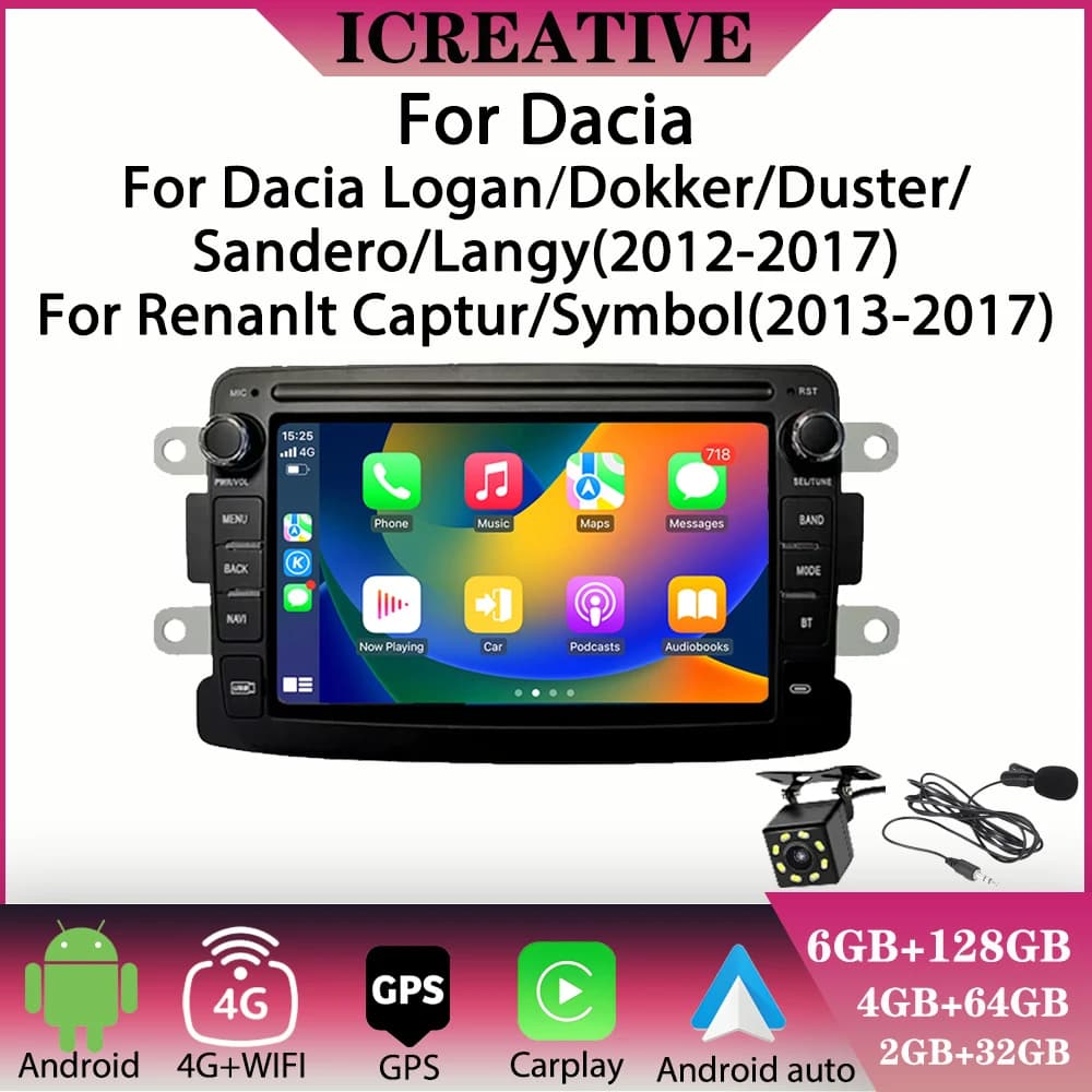 Autoradio Android per Renault Captur Symbol 2013-2017 per Dacia Logan Dokker Sandero Lodgy Duster Carplay Multimedia Navigazione