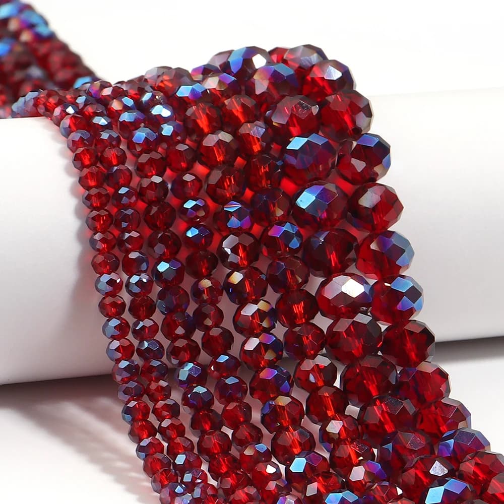 1 Strand Red Blue Faceted Crystal Rondelle Beads Transparent Faceted Flat Round Glass Beads For DIY Bracelet Necklace Supplies