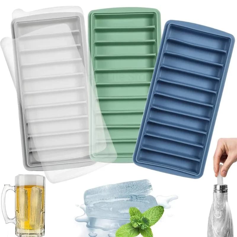 Stampo per Ghiaccio a Bastoncino Lungo in Silicone con Coperchio, Rettangolare e Stretto, Facile da Sformare, per Succhi, Cocktail e Bar
