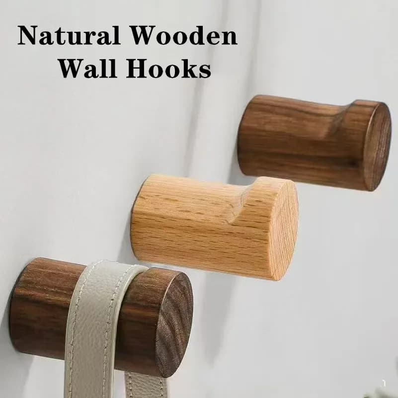 5pcs Walnut Wooden Wall Hooks Non-slip Hook For Coats Bags Hats Key Hanger With Screws Kitchen Bathroom Decor Organizer Hooks