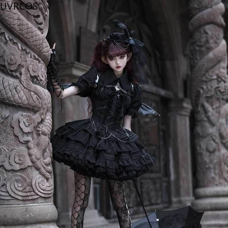 Lolita Jsk Gothic Victorian Mini Party Dress Princess Style With Vintage Bandage Y2k For Women Exterior punk Japan Girls