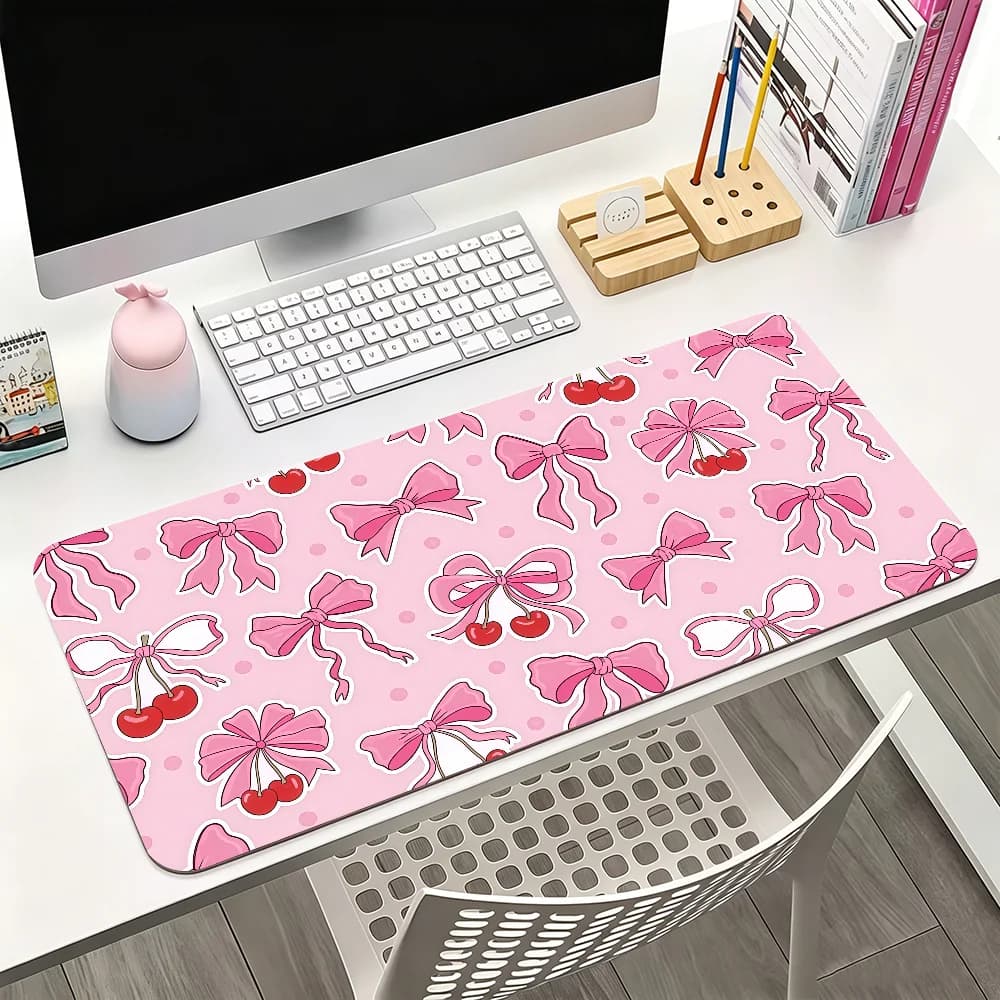 Pink Bow Polka Dots Mouse Pad For Office Gaming And Keyboards Non-Slip Large Waterproof