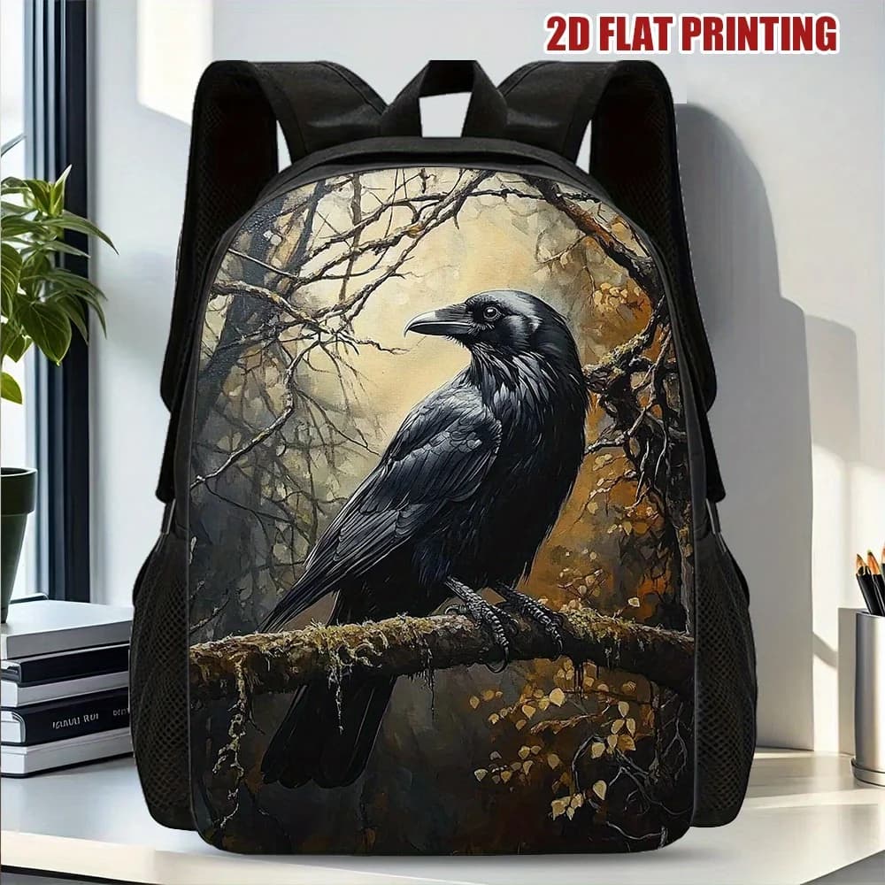 Zaino Halloween Black Raven - Borsa da pendolare leggera e alla moda con tracolla regolabile, chiusura con cerniera