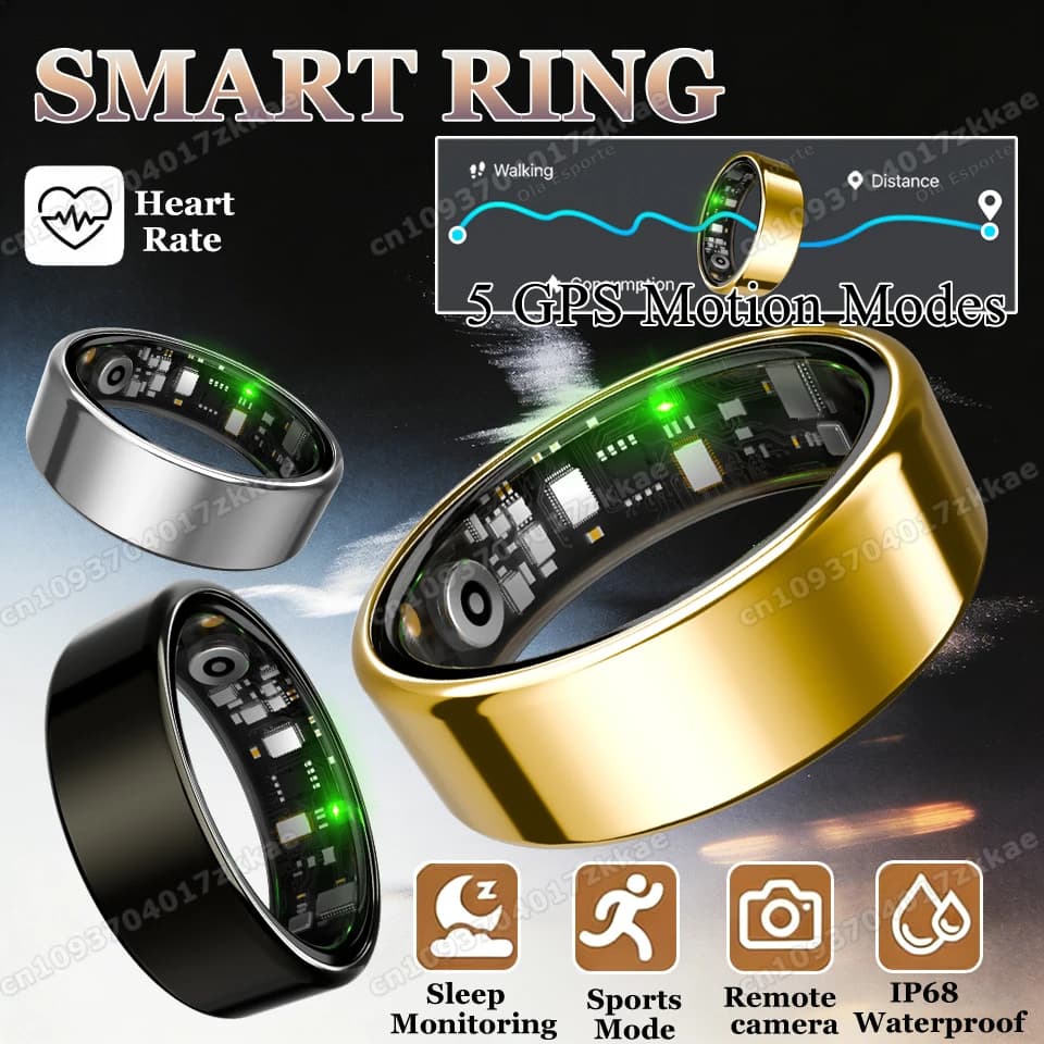 Ola Esporte Smart Ring: Monitoraggio Frequenza Cardiaca, Pressione Sanguigna, Sonno, GPS, Impermeabile IP68 - Anello Intelligente per Uomo e Donna, Regalo di Natale