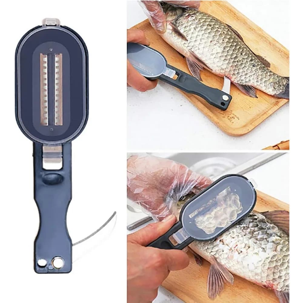 Raschietto per squame di pesce Raschietto per squame di pesce con coperchio 2in1 Detergente per pesci Pelle Scala di frutti di mare Pialla Filetto Coltello Utensile da cucina