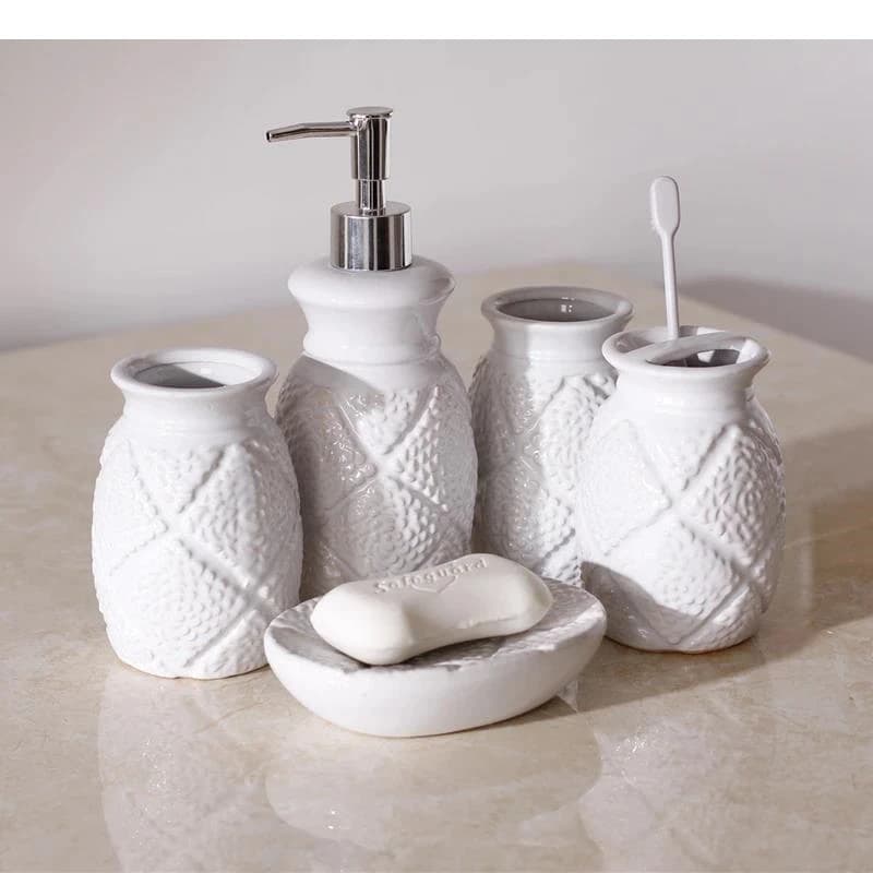 Kit di lavaggio in ceramica bianca Dispenser per portasapone da cinque pezzi Collutorio Set di accessori per il bagno Prodotti per la casa nordici