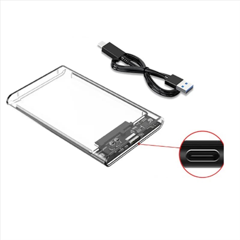 AT82-Alloggiamento USB 3.1/Type C esterno da 2,5 pollici 7 mm SATA HDD SSD Cavo caddy per disco rigido trasparente
