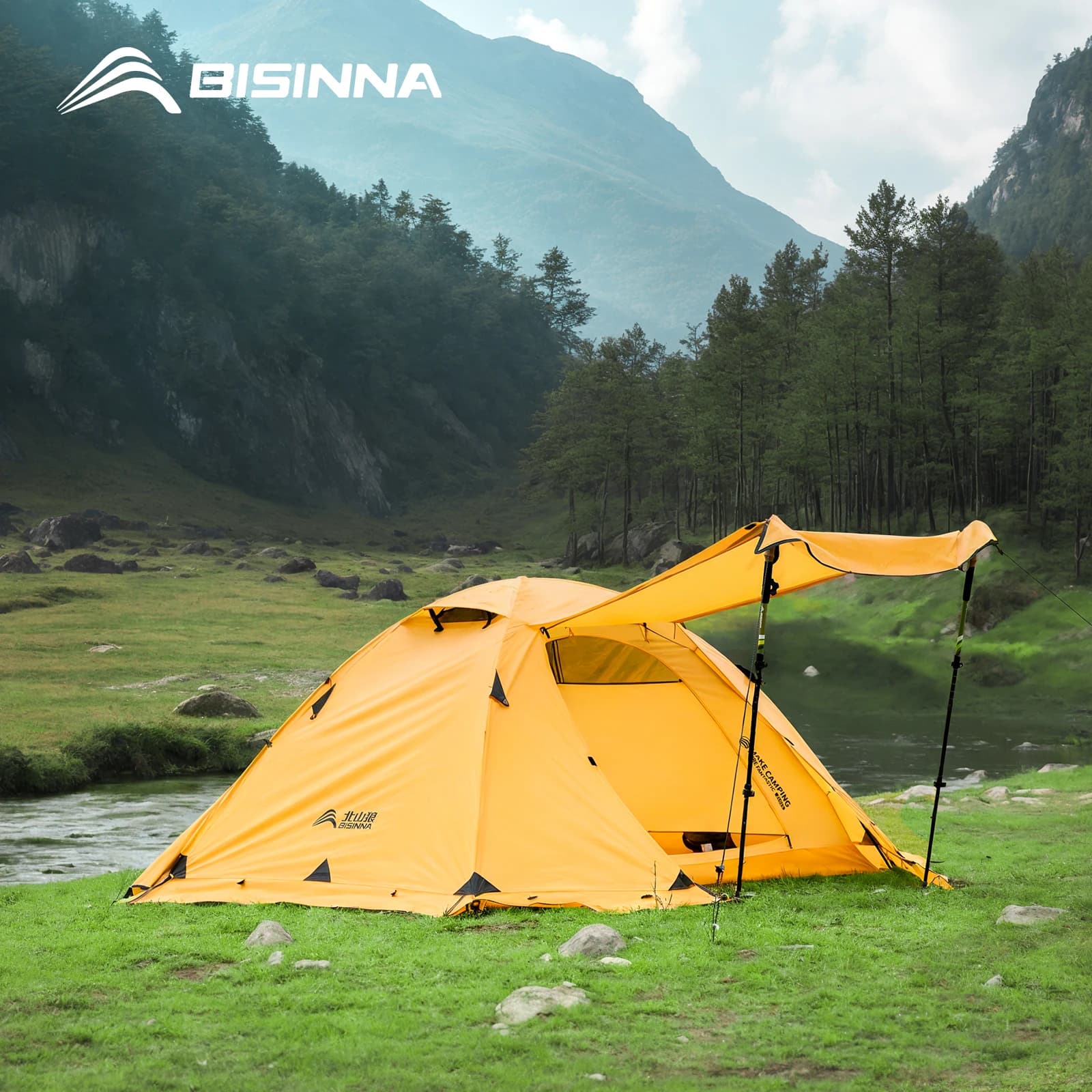 BISINNA 4 season camping tent with snow skirt Double layer aluminum pole for 2 people for outdoor backpack Picnic hiking