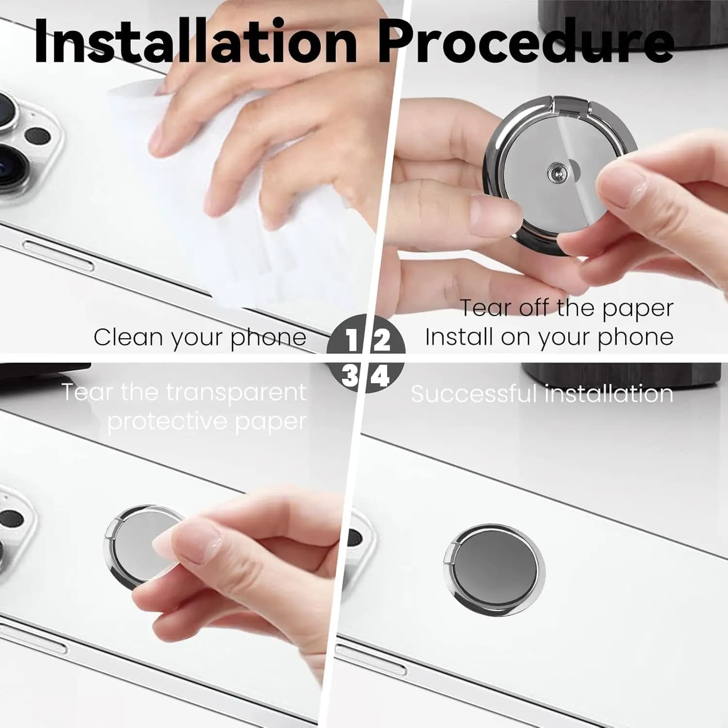 4cm Universal round Phone Ring Holder Finger Grip Stand for Cell Phone - Handy Rotatable Clip-On Accessory