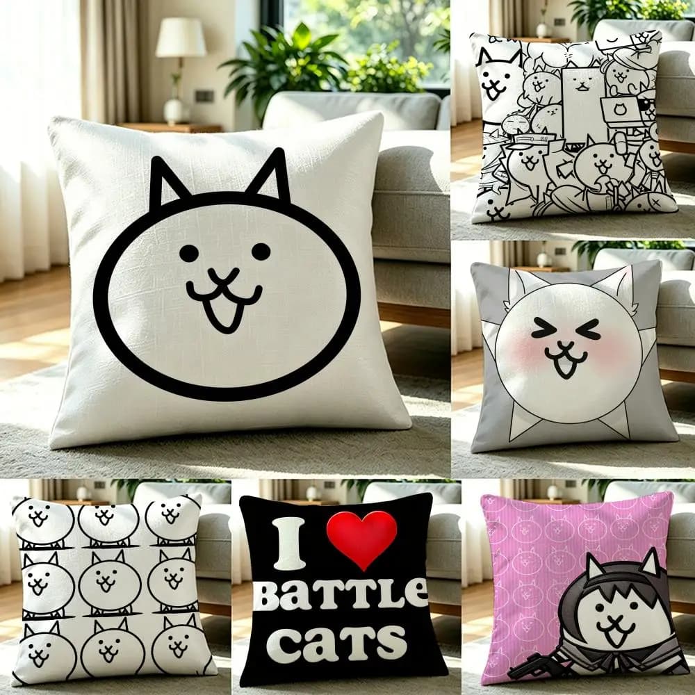 Set di fodere per cuscini in lino naturale, decorazione tutto in uno per divano, camera da letto e sedia A-The Battle Cats