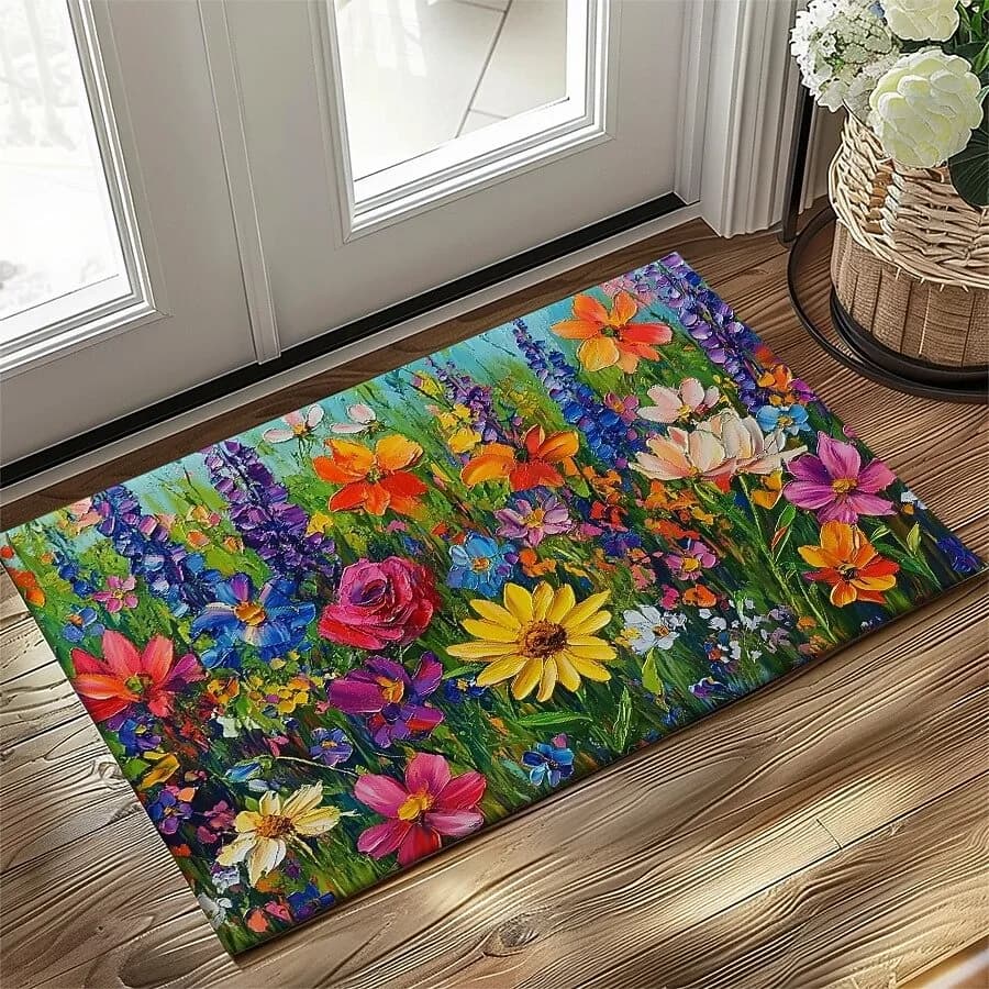 Tappeto floreale per cucina, tappetino antiscivolo per interni ed esterni, tappeto decorativo per camera da letto, tappeto d'ingresso primavera estate