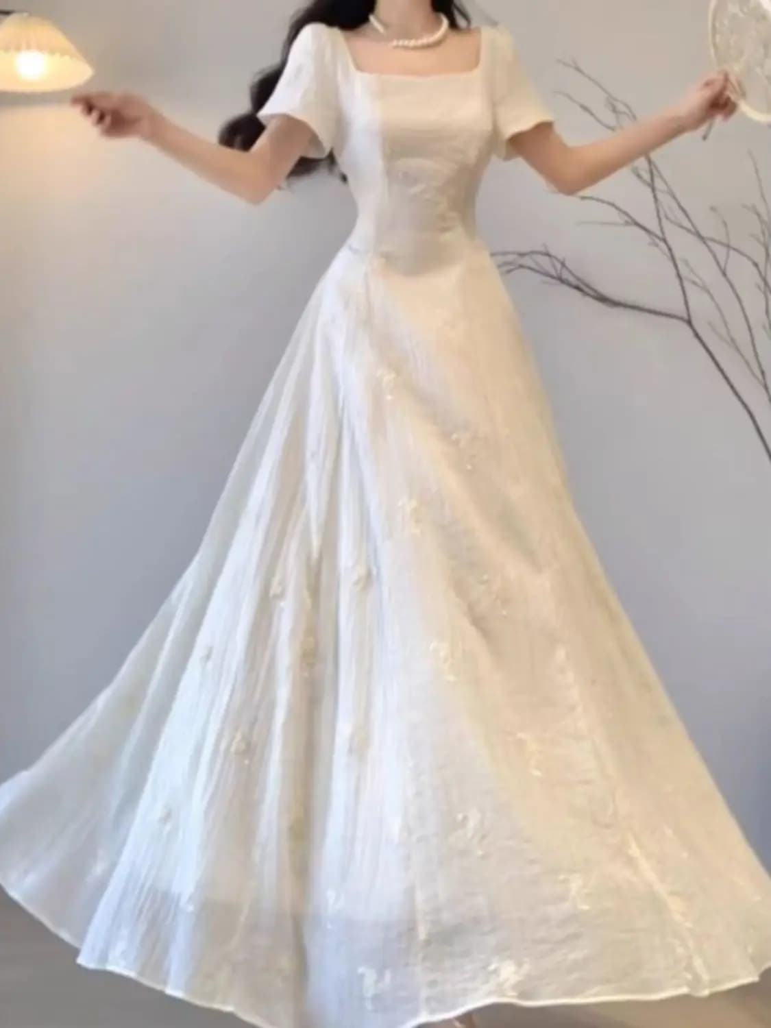 Spring and Summer Temperament French New Style Waist Pleated Solid Color Casual and Elegant Versatile Dress