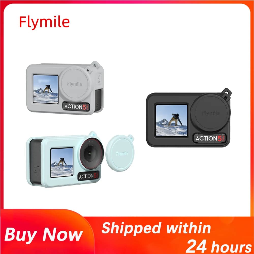 Custodia in silicone Flymile per DJI Osmo Action 3 4 5 Pro Action Camera Custodia in silicone con copriobiettivo Action 5 Pro Accessori