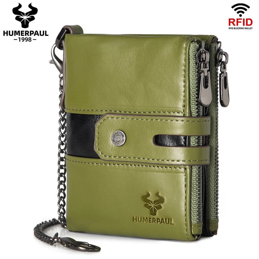 HUMERPAUL Portafogli da donna in pelle con strato superiore Porta carte di credito con blocco RFID Portamonete versatile da donna alla moda Clip per soldi