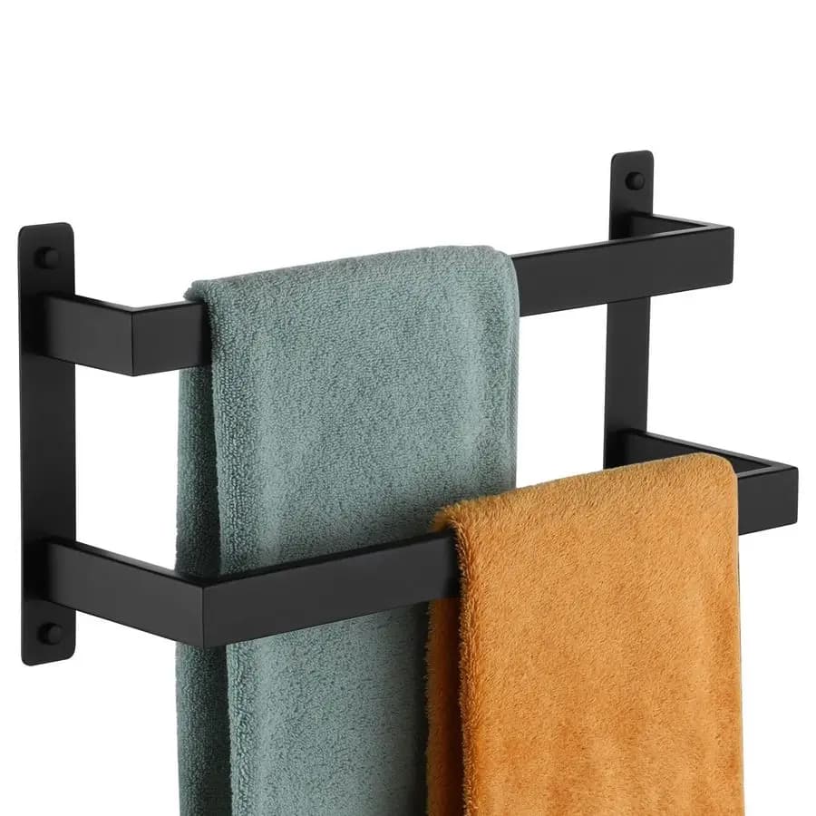 Portasciugamani Portasciugamani da bagno nero 16 pollici Bagno 2 livelli Scaletta Portasciugamani Asciugamani a parete Ripiani Rack Acciaio inossidabile