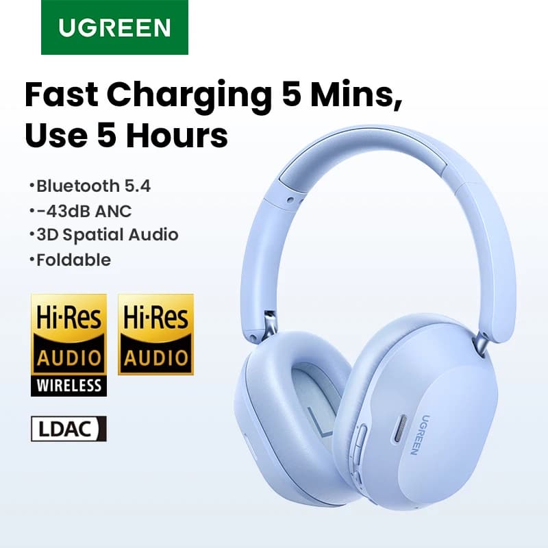 UGREEN Max5c Cuffie Bluetooth senza fili 43dB Hybrid Cancellazione attiva del rumore Auricolari audio spaziale LDAC 75H ad alta risoluzione