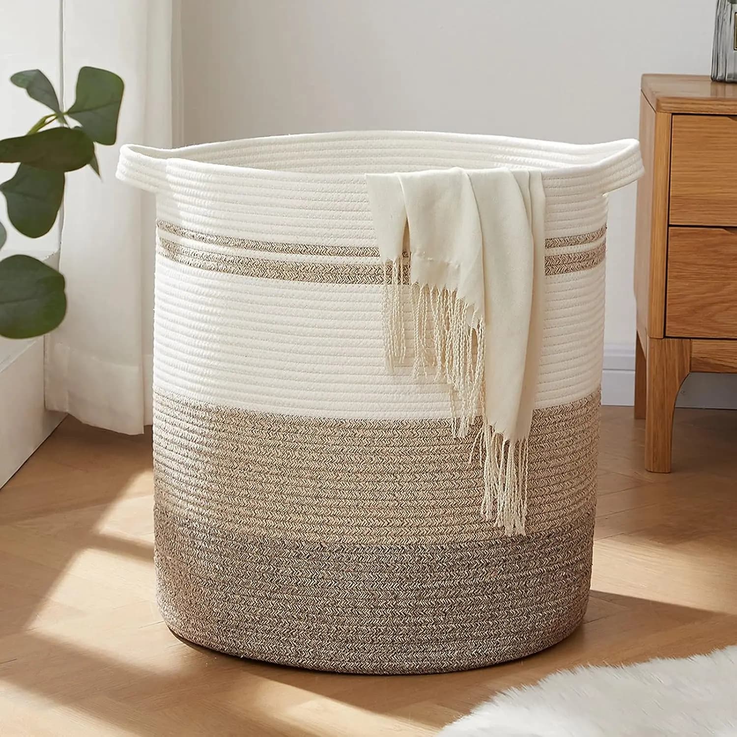 80L Laundry Basket with Handles, Woven Storage Bin for Clothes, Toys, Blankets, 20x18in Gradient Yellow