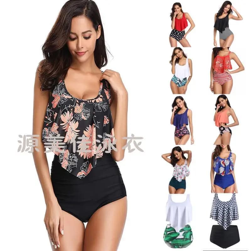 Minsu 2025 New Style European And American Swimwear Women's Two Piece Printed Sexy Bikini High Waist Swimwear Strong Sizes
