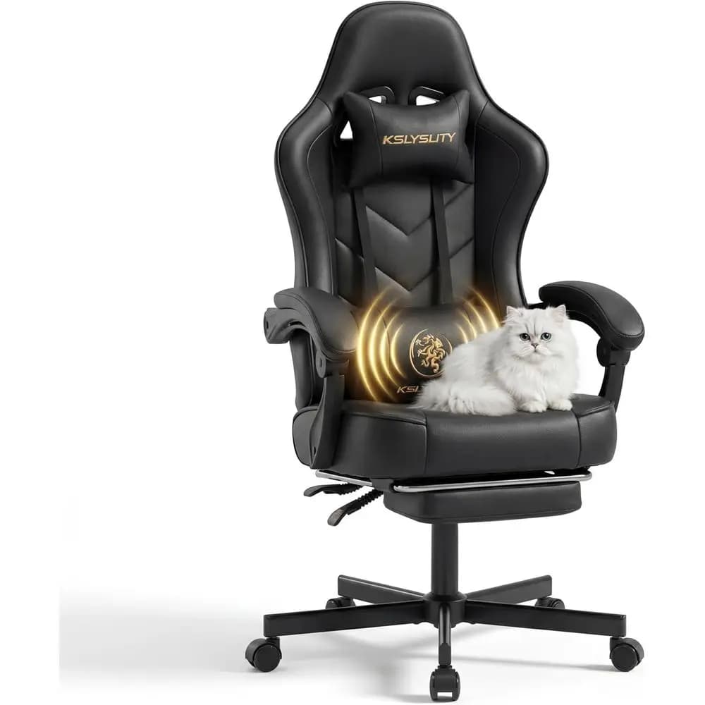Sedia da Gaming Ergonomica con Schienale Alto, Poggiapiedi e Supporto Lombare, Girevole e Confortevole per Videogiocatori (Pelle Nera)