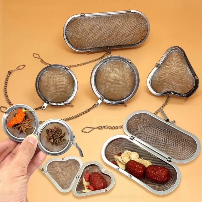 Stainless Steel Oval Heart Sphere Shape Spice Seasoning Tea Strainer with Chain Mesh Ball Tea Coffee Filter Basket Infuser Tools
