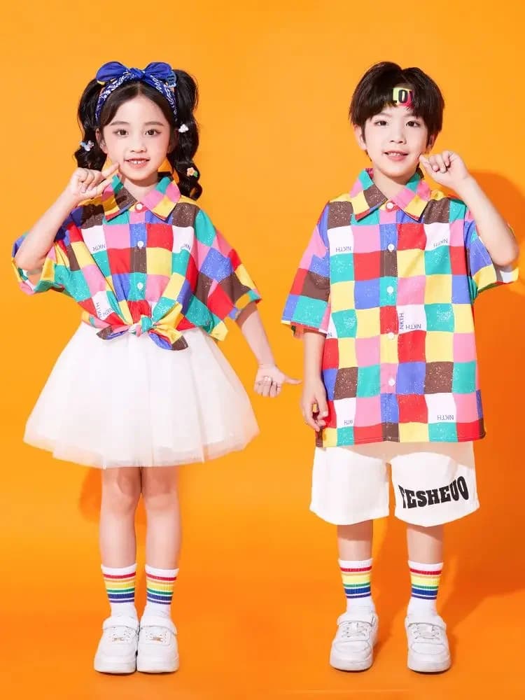 Gruppo di cheerleader Costumi di danza Hip Hop Giorno dei bambini Abiti da ballo jazz Ragazzi Ragazze Top Pantaloncini Gonne Street Dancewear