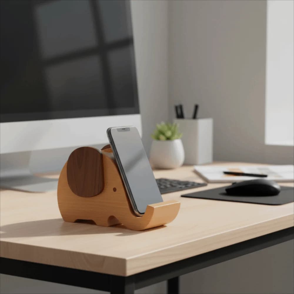 Organizer da Scrivania in Legno a Forma di Elefante, Design Creativo Multiuso, Supporto per Telefono, Ornamento da Scrivania, Portapenne per Casa