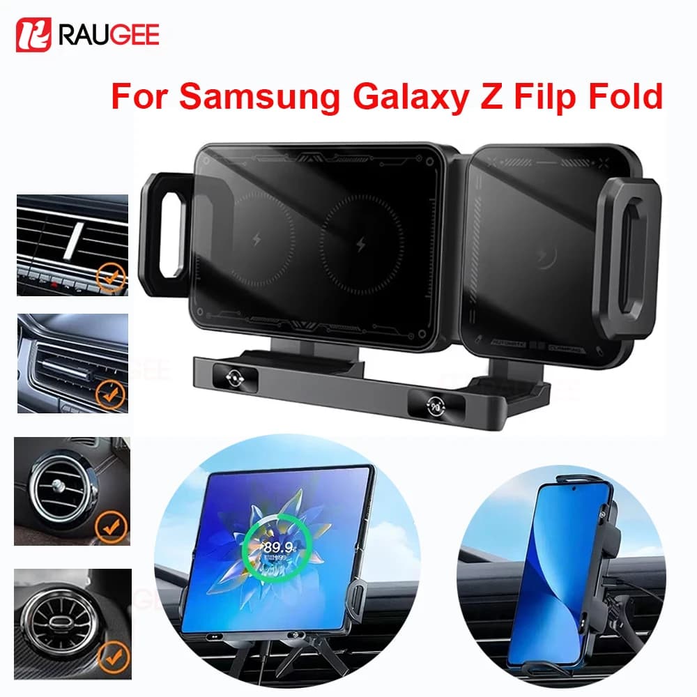 Wireless Car Charger for Samsung Galaxy Z Flip Fold, Car Cell Phone Holder, Wireless Charger for Air Screen Folder