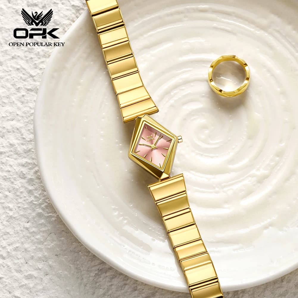 OPK 6082 Elegance Orologio da donna con movimento al quarzo, quadrante classico ed elegante con diamanti, impermeabile fino a 30 m, bracciale a maglie, orologio di lusso per donna