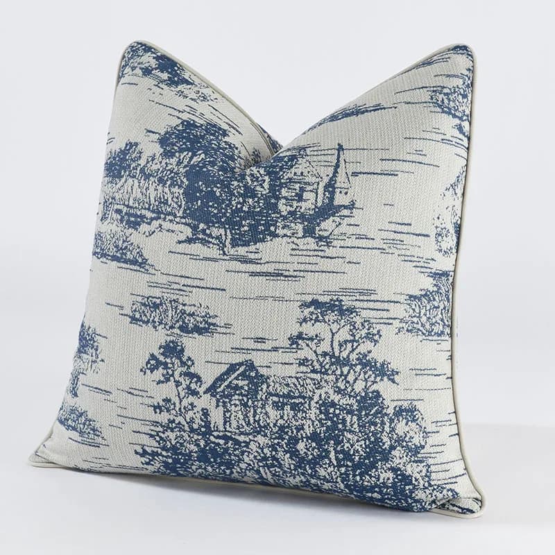 American Blue Countryside Jacquard Cushion Cover Premium Luxurious Retro Pillow Cover High End Pillowcase for Living Room Sofa