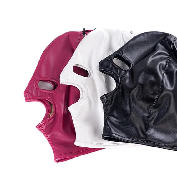 Mask with Hood and Eyes Open for Exotic Games, Cosplay, BDSM Bondage Leather, Unisex for Adults