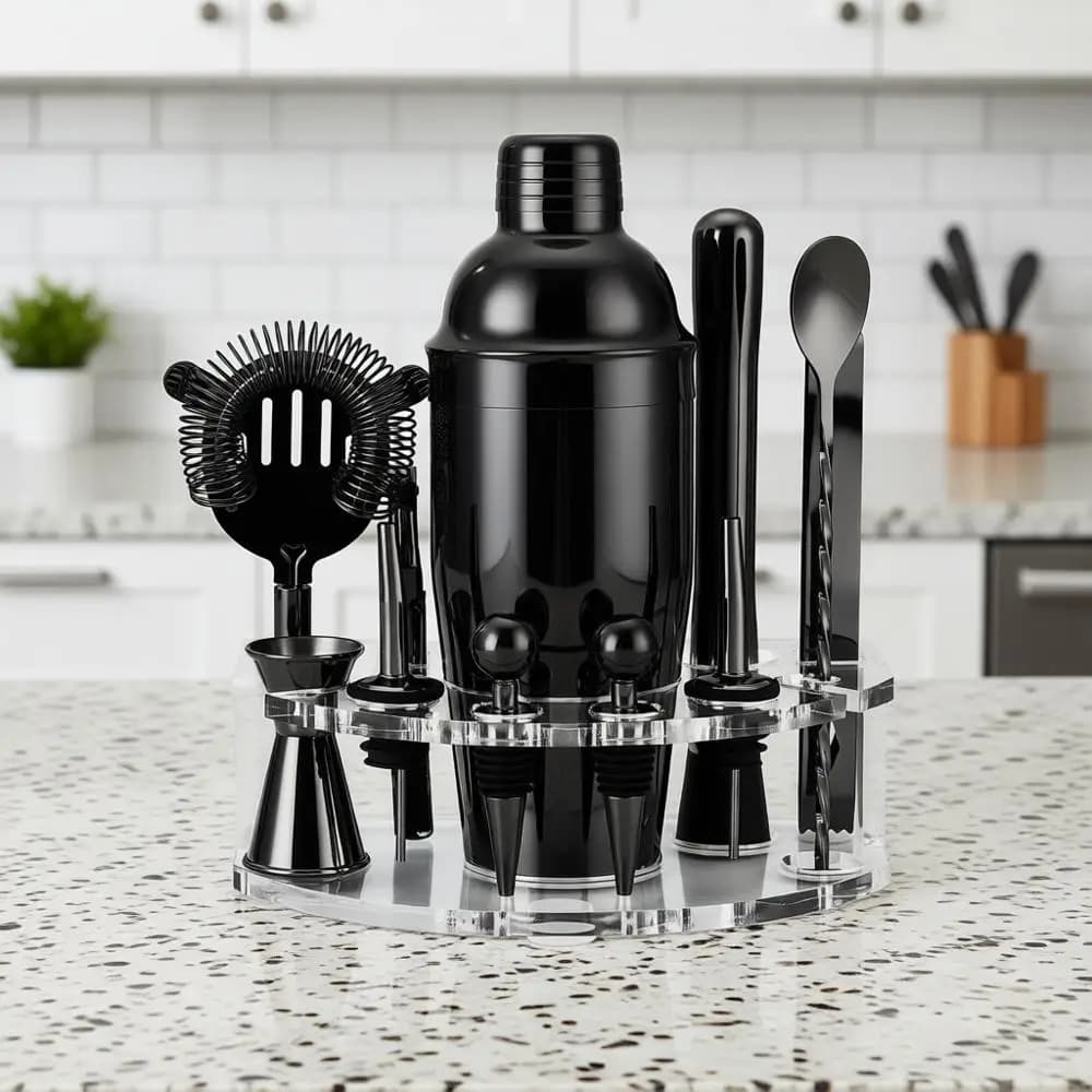 Set Shaker per Cocktail, 12 Pezzi, Accessori da Bar, Set Shaker da 25oz con Supporto, Jigger, Colino, Cucchiaio, Muddler per
