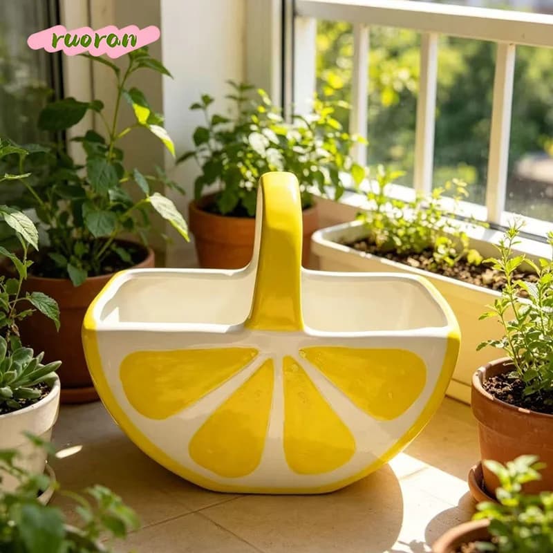 Ceramic Fruit Basket with Handle for Living Room Coffee Table Nut Dried Fruit Snack Serving Plate Home Decor