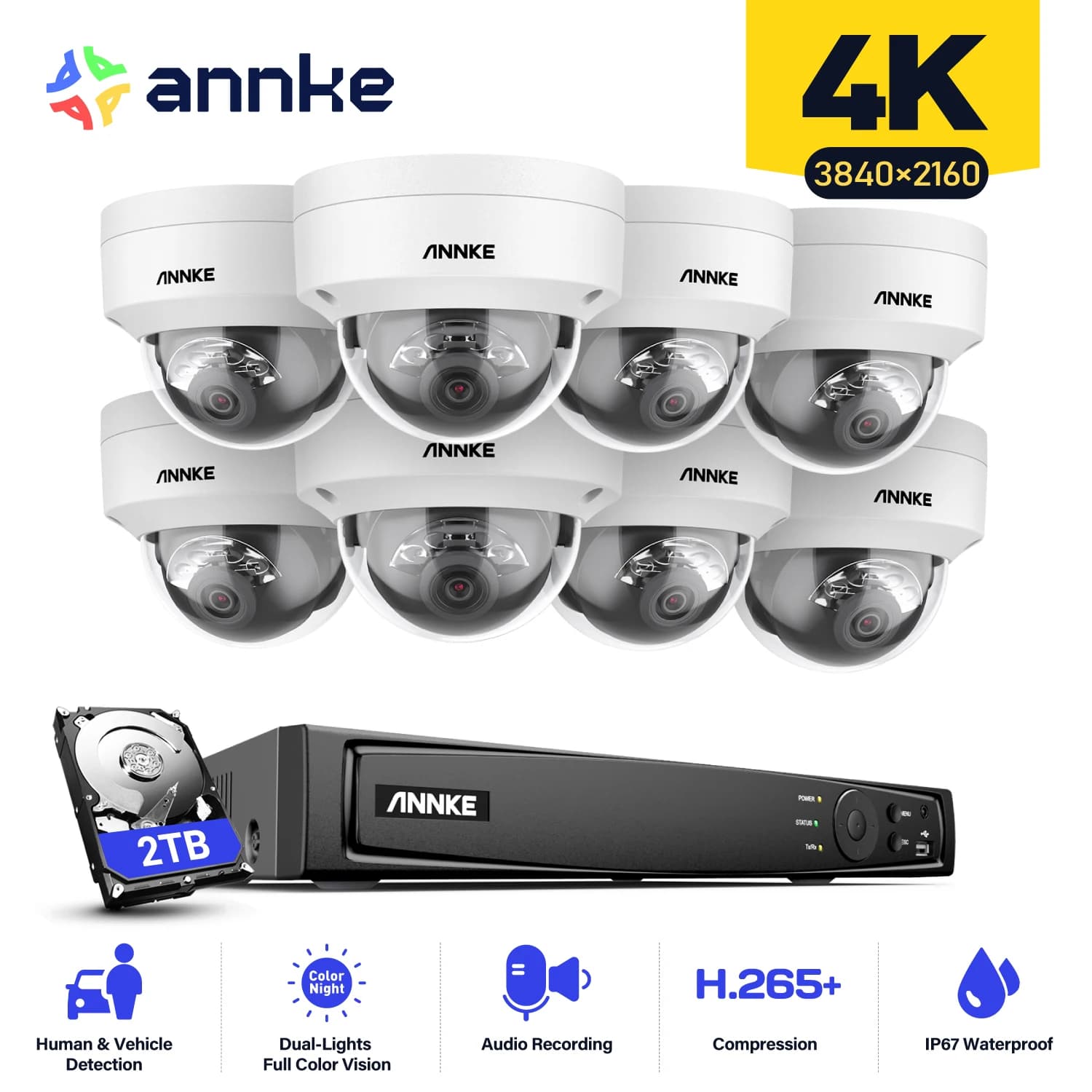 ANNKE 4K 8CH POE Network Video Monitoring System NVR Recorder with 8PCS 4PCS 8MP Audio Recording IP Security Camera