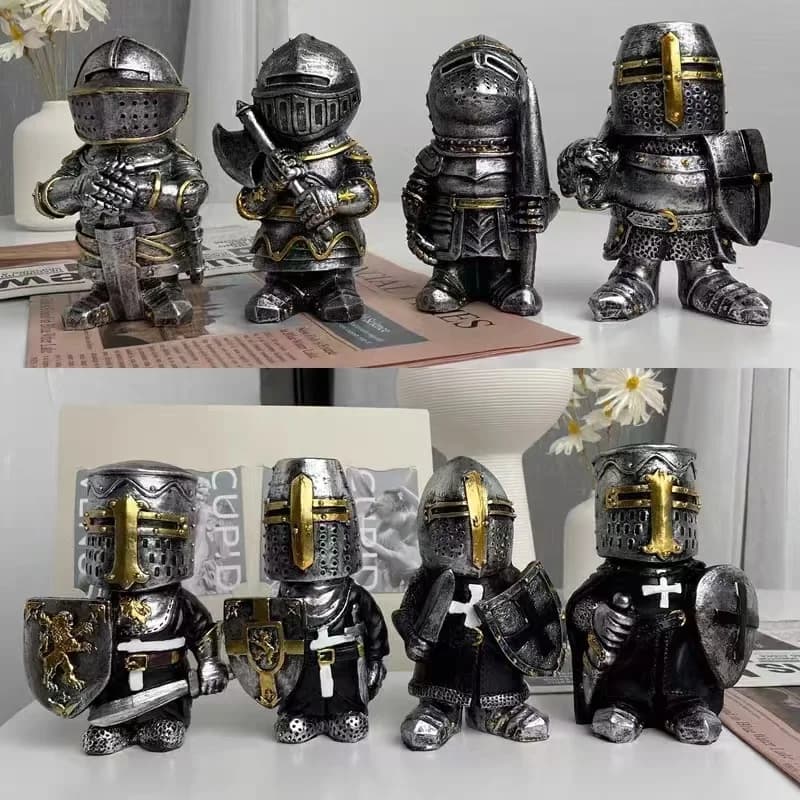 Statua da Giardino di Cavaliere, Gnomo Guardiano, Fante Templare, Samurai in Armatura, Cavaliere Europeo in Miniatura, Decorazione da Giardino in Resina